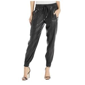 BLANK NYC Jogger Faux Leather Pants Ankle Zipper Pockets Running Wild Black 26